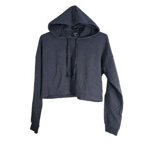 Women's Ambiance Gray Hooded Midriff Long Sleeve Sweatshirt Shirt